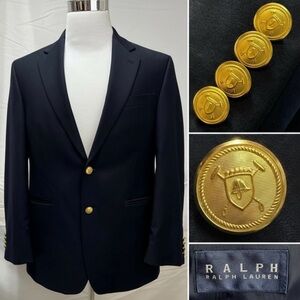 Ralph Lauren Men's 37R Navy Blue Gold Button Blazer Jacket Sport Coat